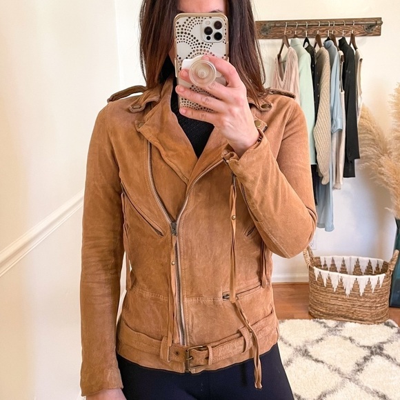 Sara Berman Tan Suede Moto Biker Jacket XS - Picture 5 of 16